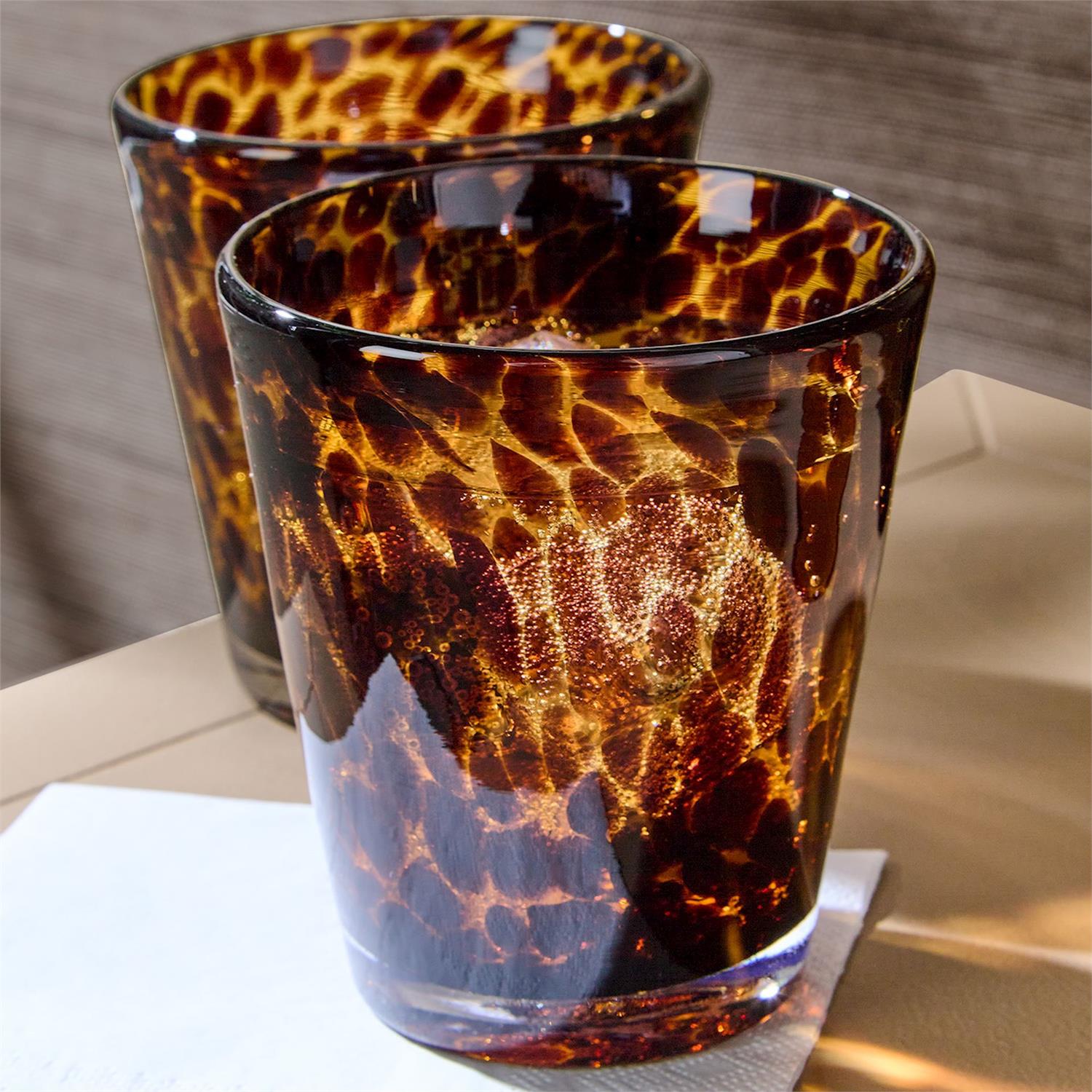 Set of 4 Tortoise Print Double Old Fashion Glass