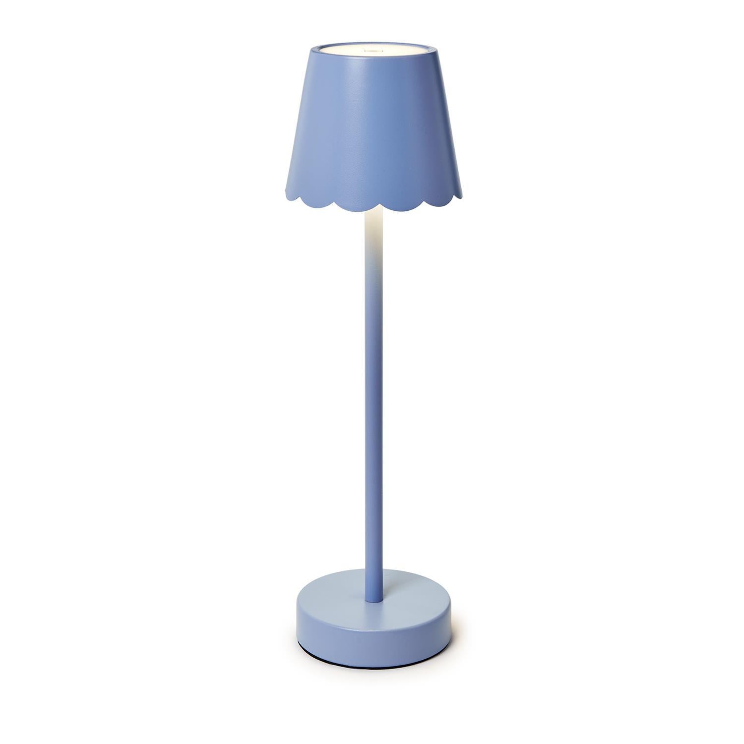Blue LED Portable Cordless Table Lamp with Scalloped Edge Shade