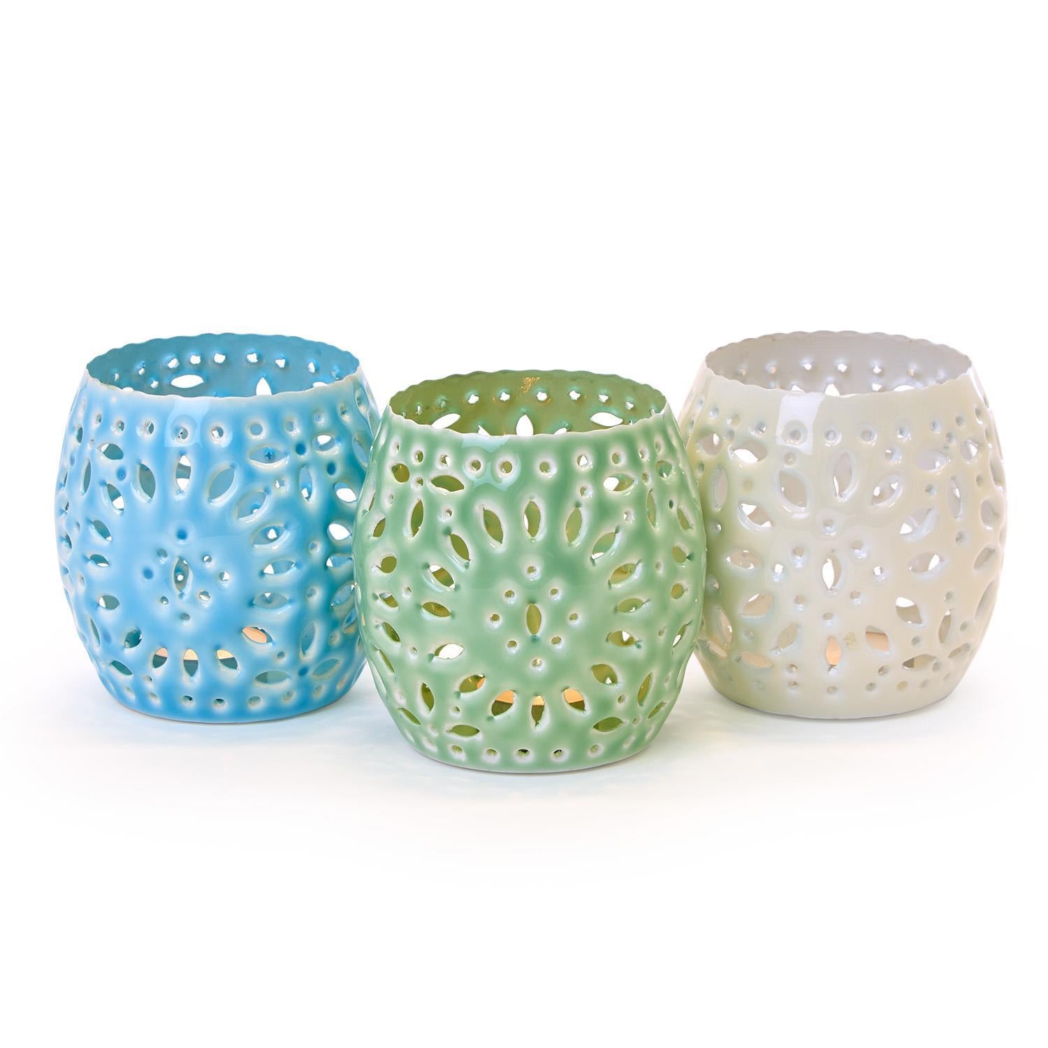 Green Perforated Metal Tealight / Votive Candleholder