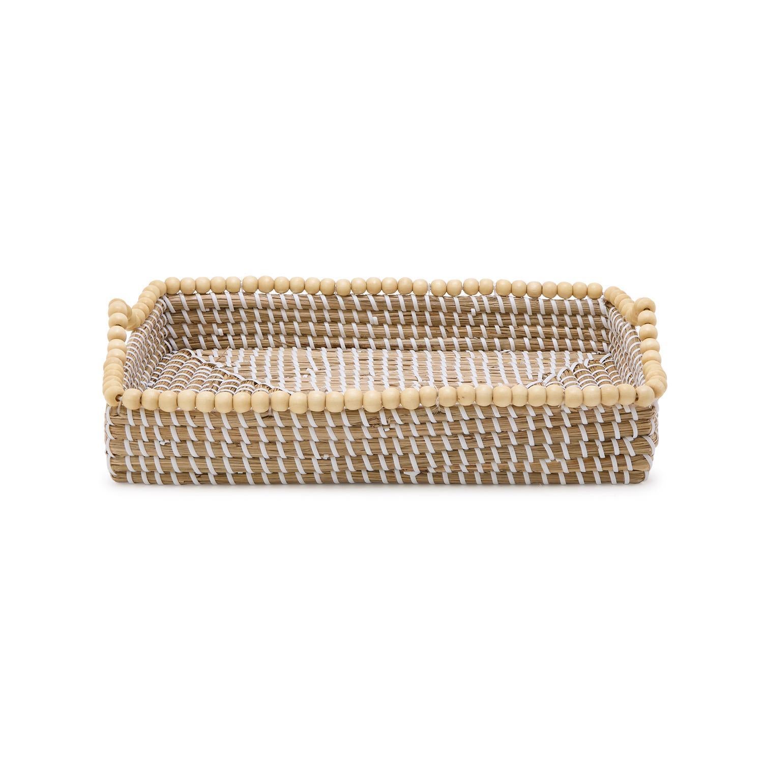 Natural Seagrass Rectangle Tray with Wooden Bead Accent