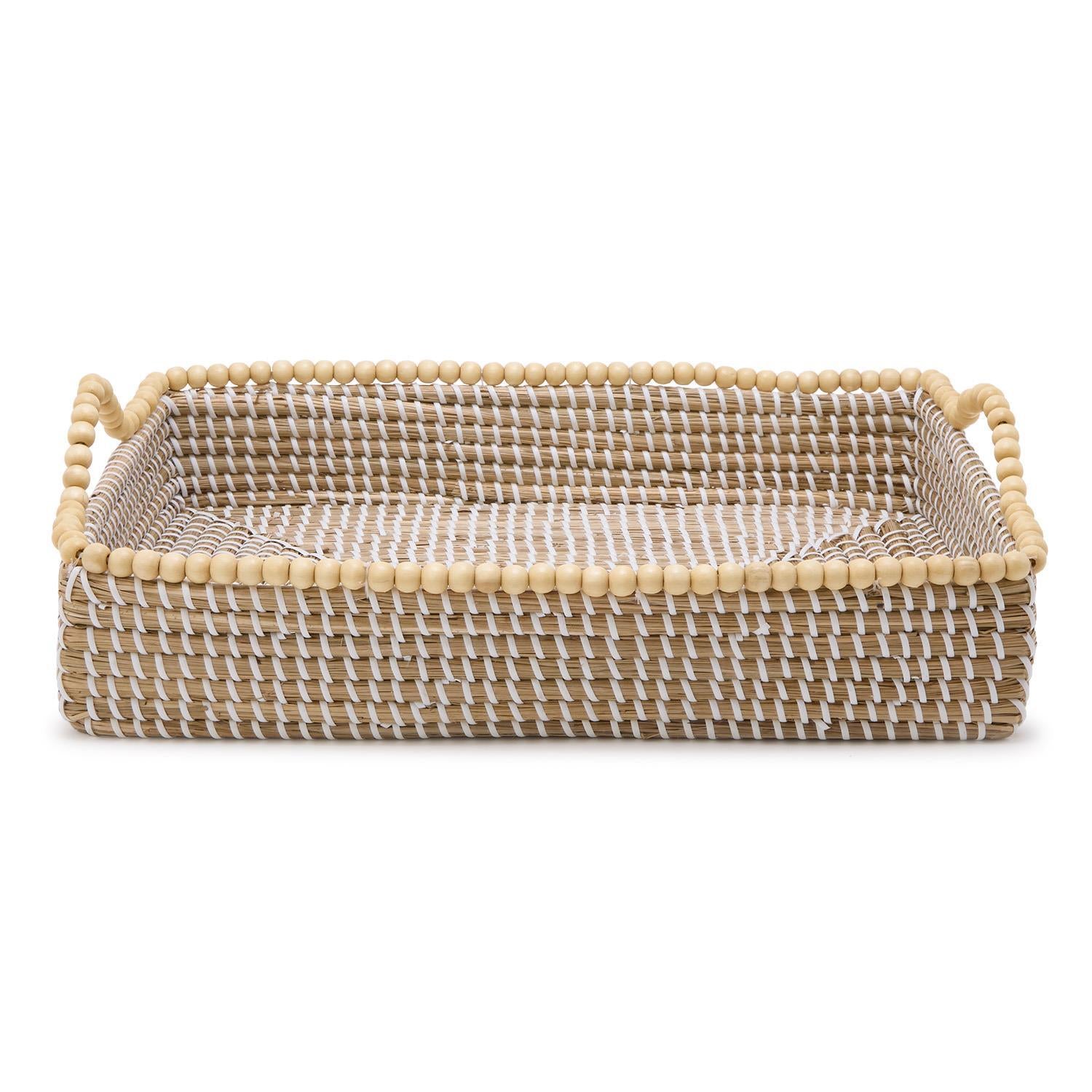 Natural Seagrass Rectangle Tray with Wooden Bead Accent