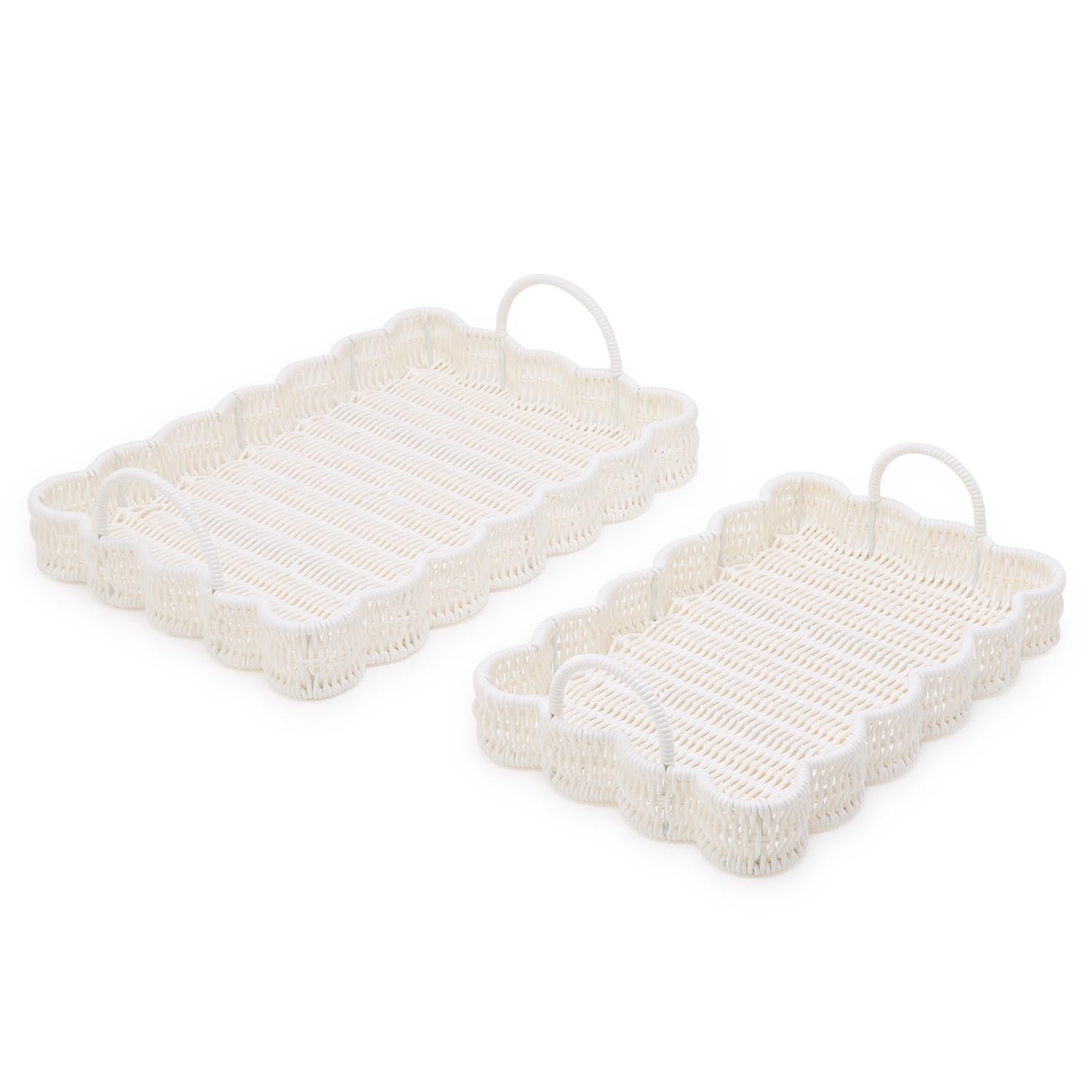All Weather Wicker Scalloped Edge Serving Tray with Handles