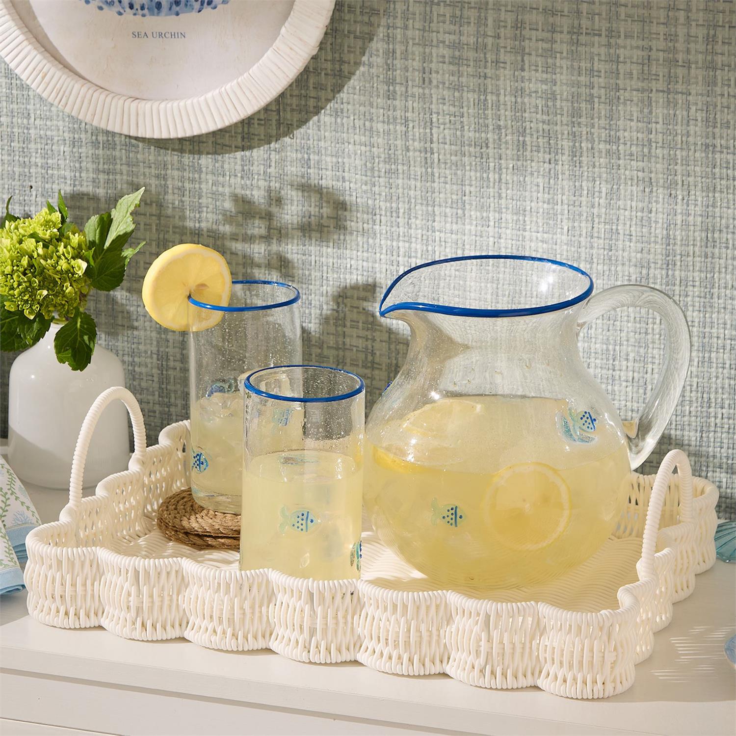All Weather Wicker Scalloped Edge Serving Tray with Handles