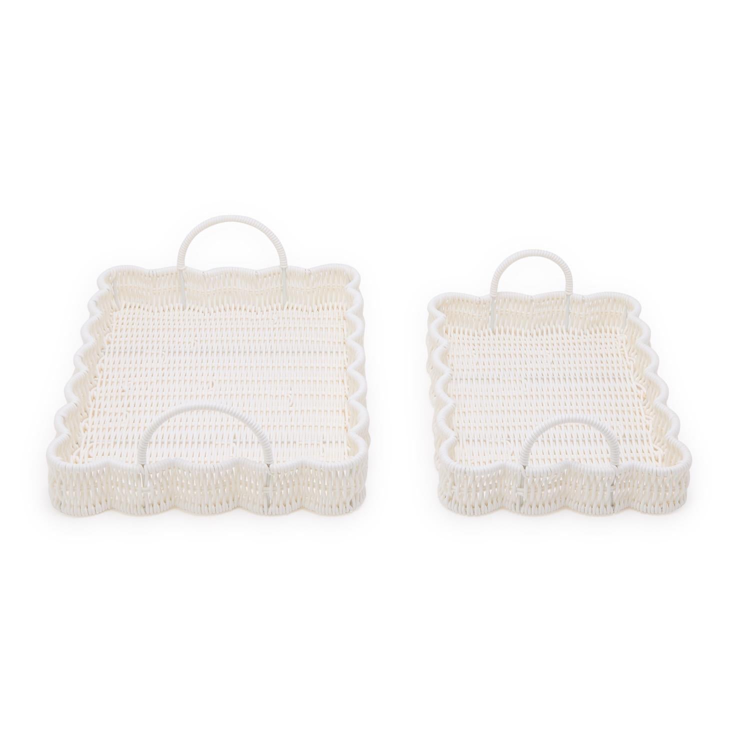 All Weather Wicker Scalloped Edge Serving Tray with Handles