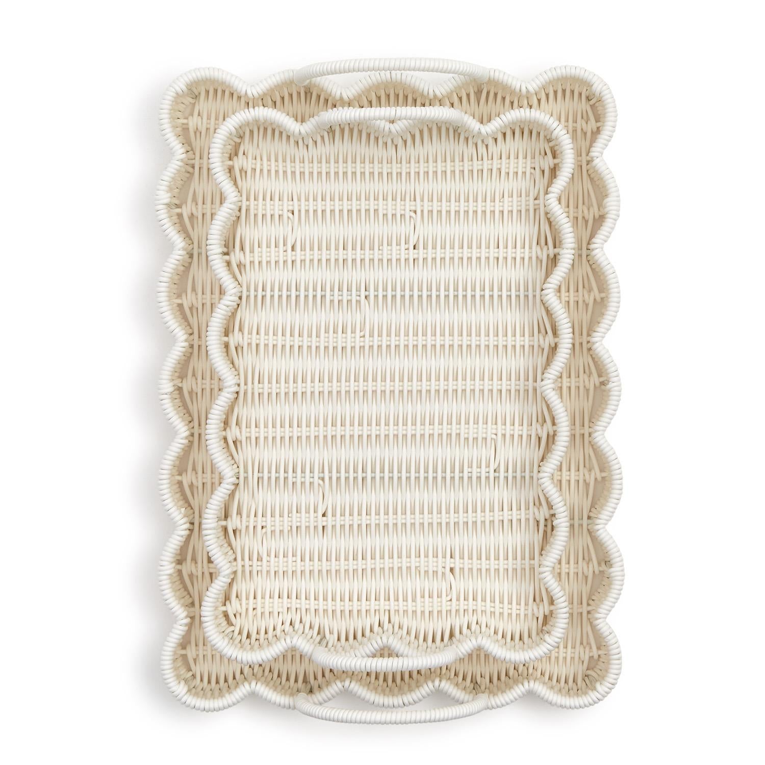 All Weather Wicker Scalloped Edge Serving Tray with Handles