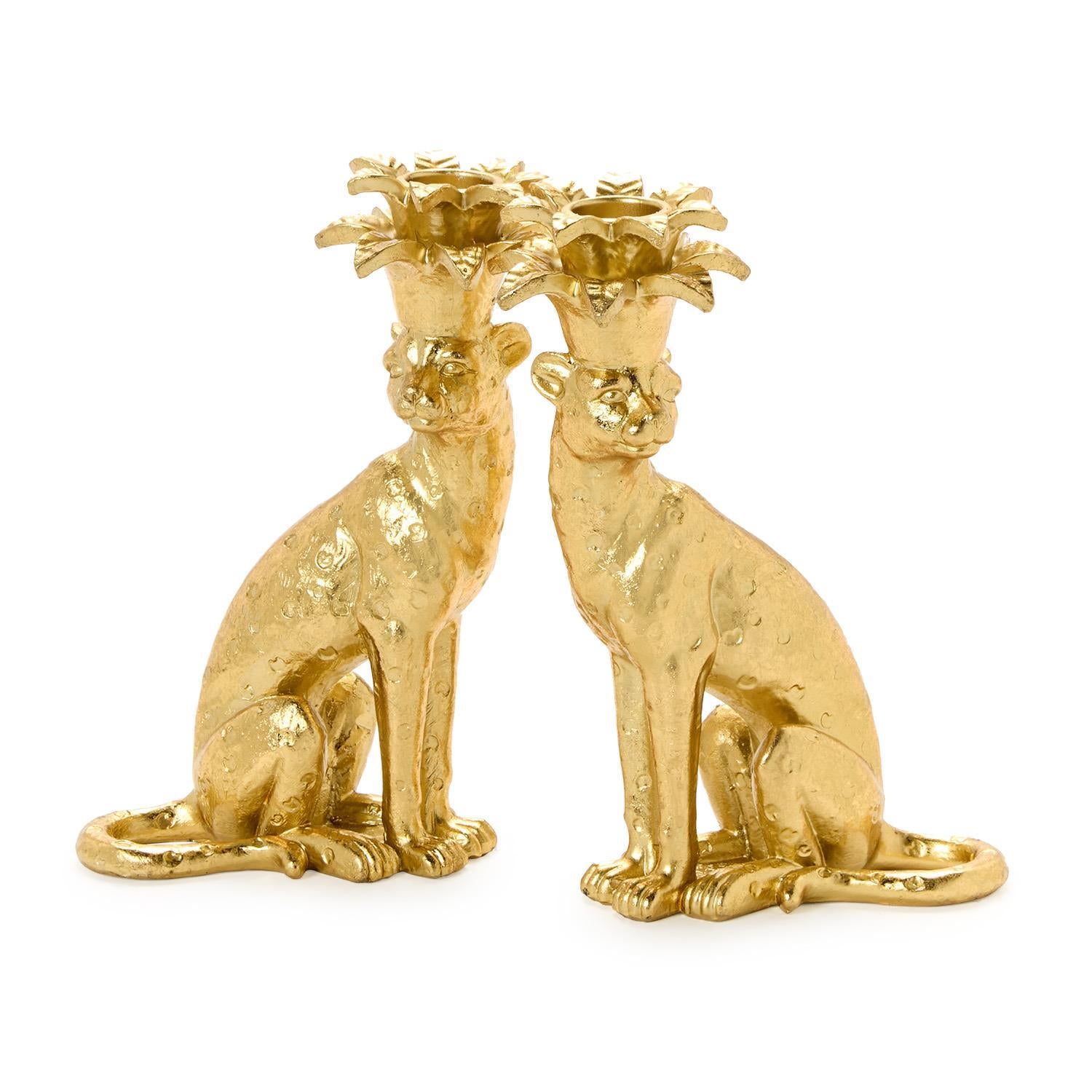 Gold Leopard Taper Candlestick Candleholders | Set of 2