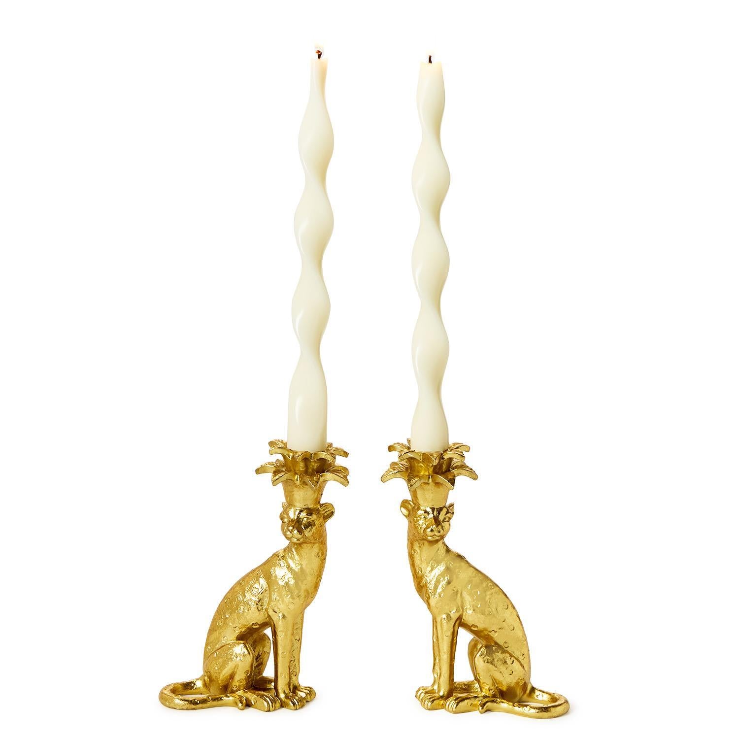 Gold Leopard Taper Candlestick Candleholders | Set of 2