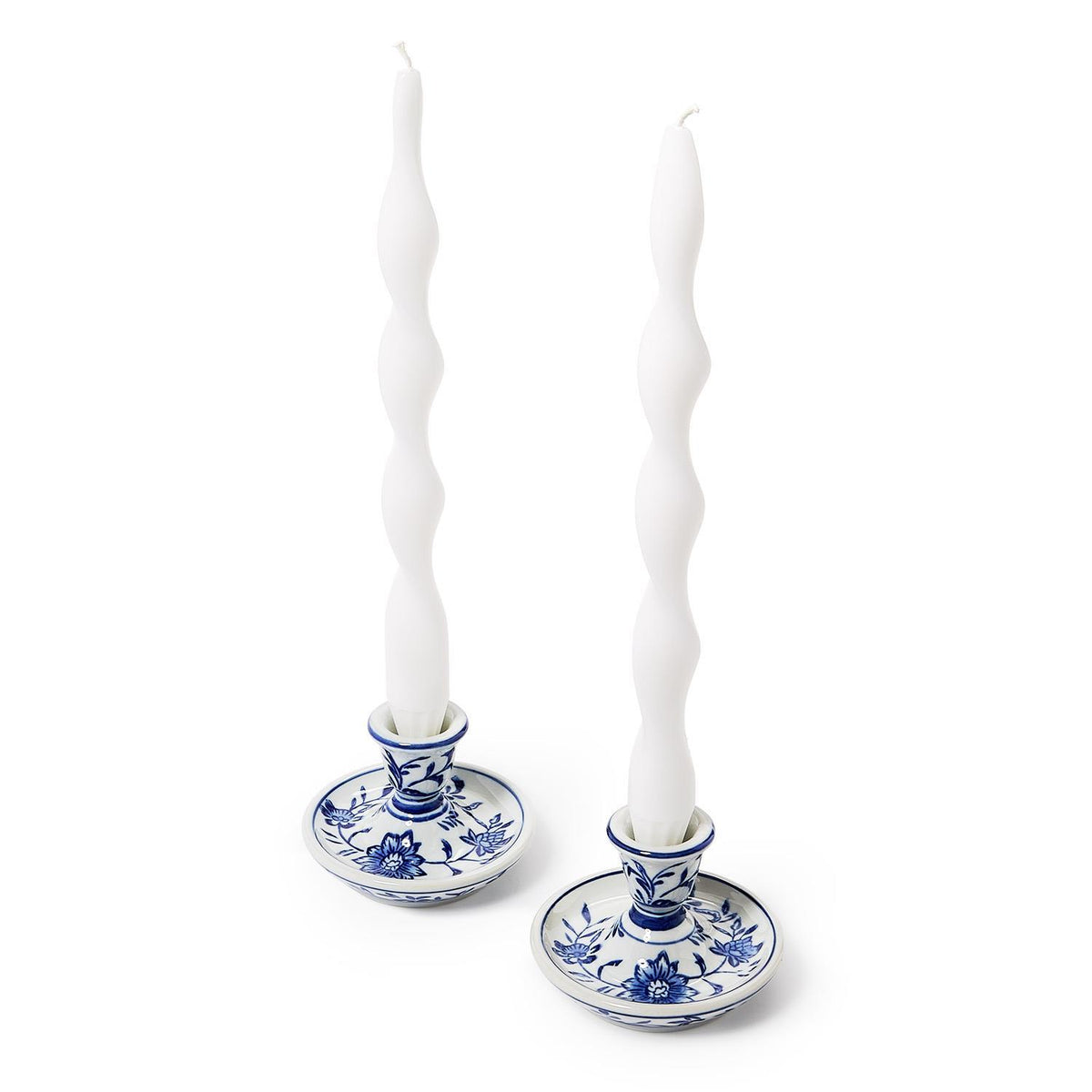Blue and White Chinoiserie Taper Candleholders | Set of 2