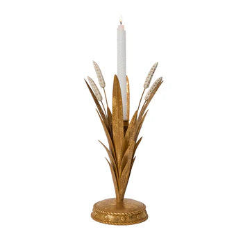 Forest Walk Wheat 13" Candlestick - Gold