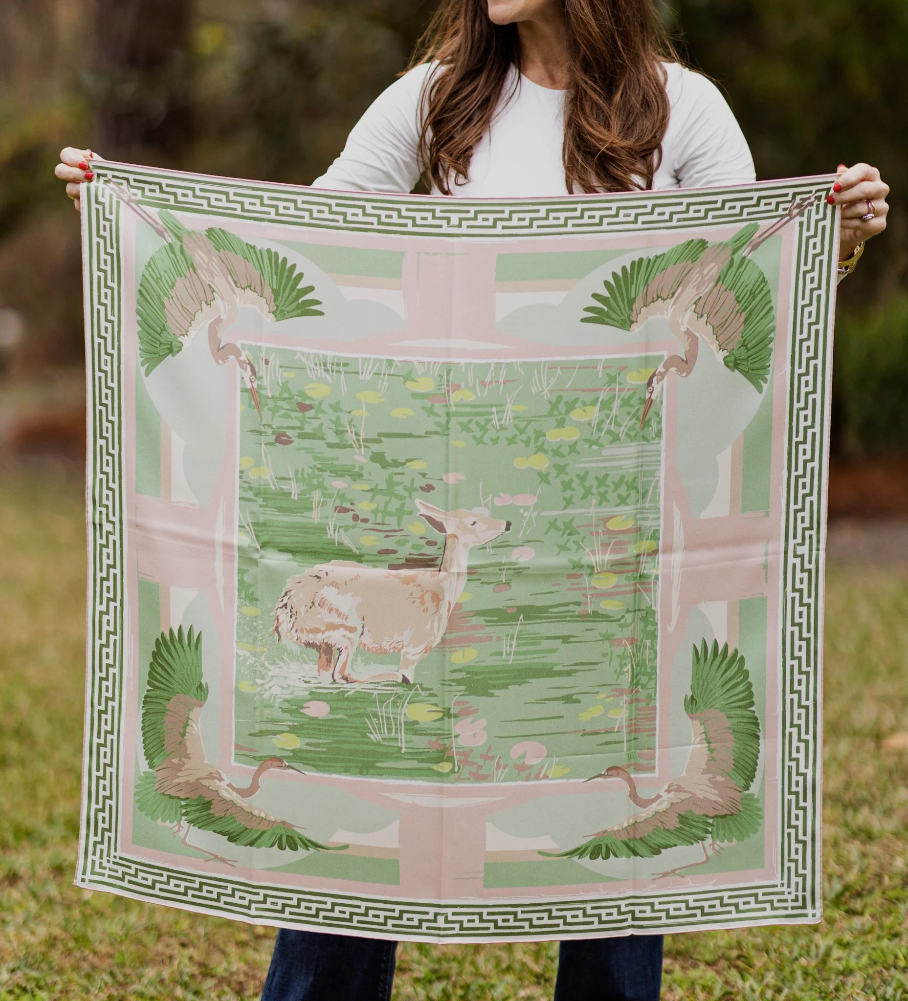 Teal Lily Pad Doe Silk Scarf