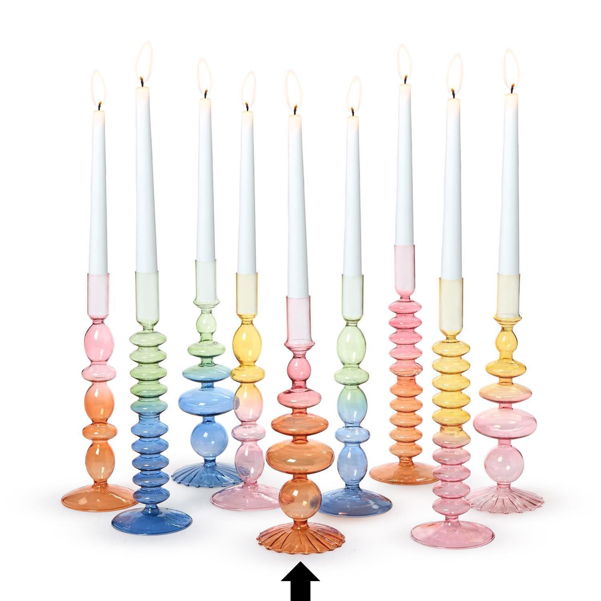 Disk Pink/Orange Hand-Blown Glass Tapered Candleholder