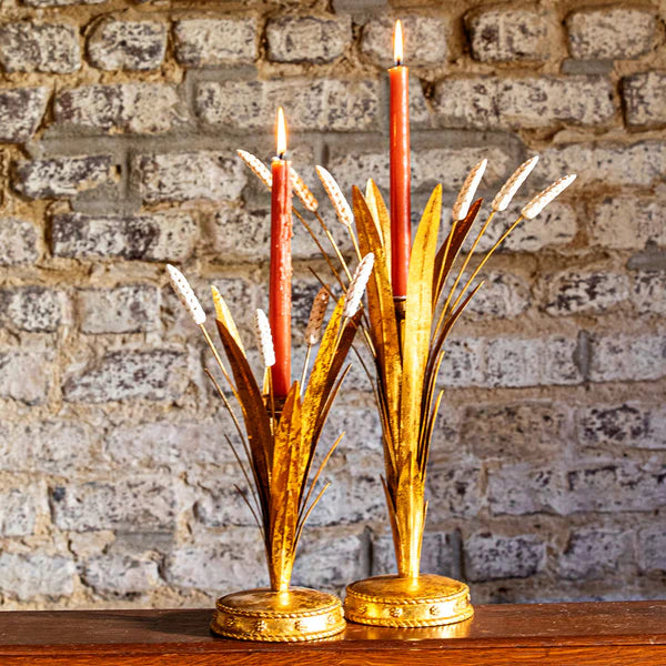 Forest Walk Wheat 17" Candlestick - Gold