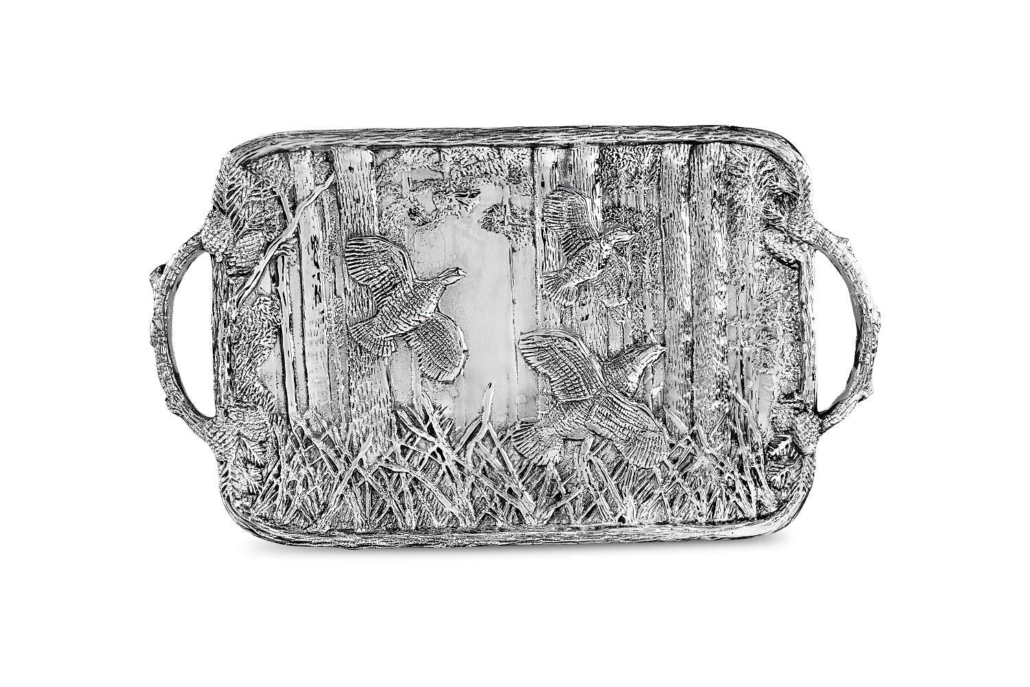 Forest Quail Tray with Twig Handles