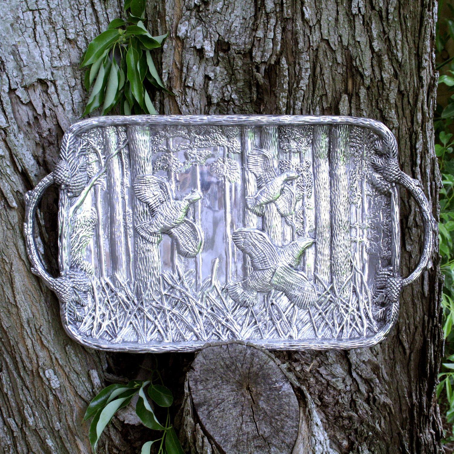 Forest Quail Tray with Twig Handles