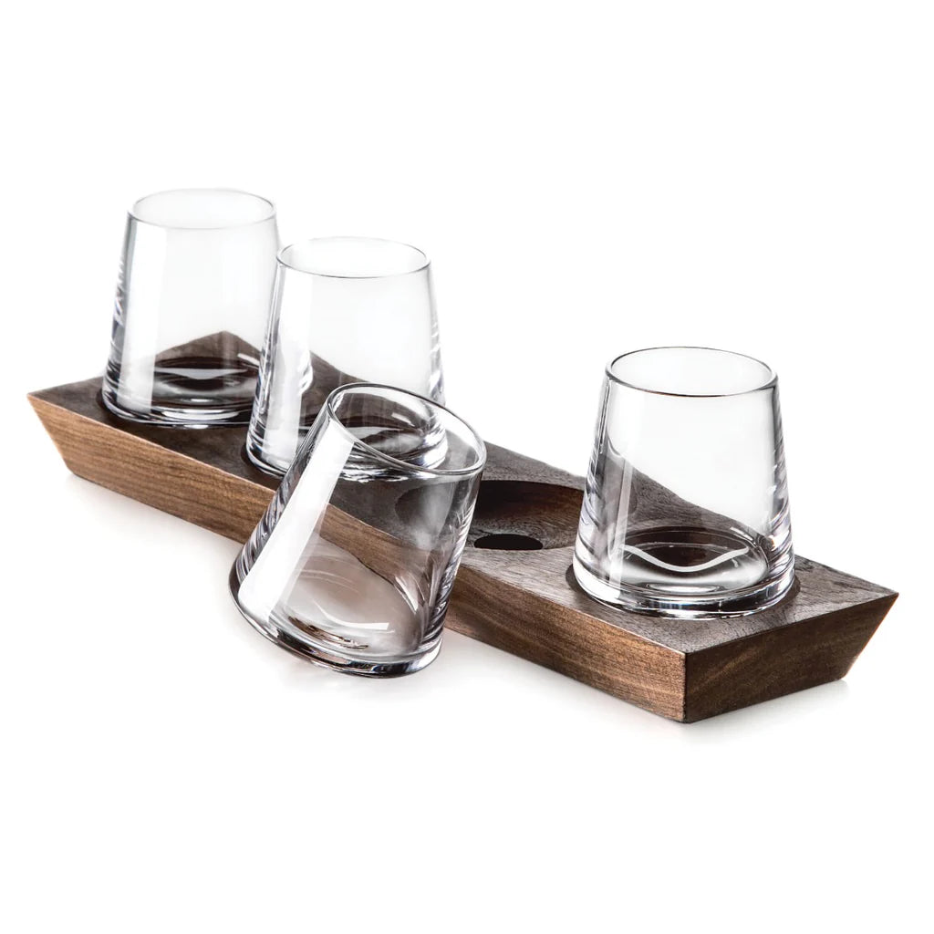 Ludlow Whiskey Glass Set with Wood Base