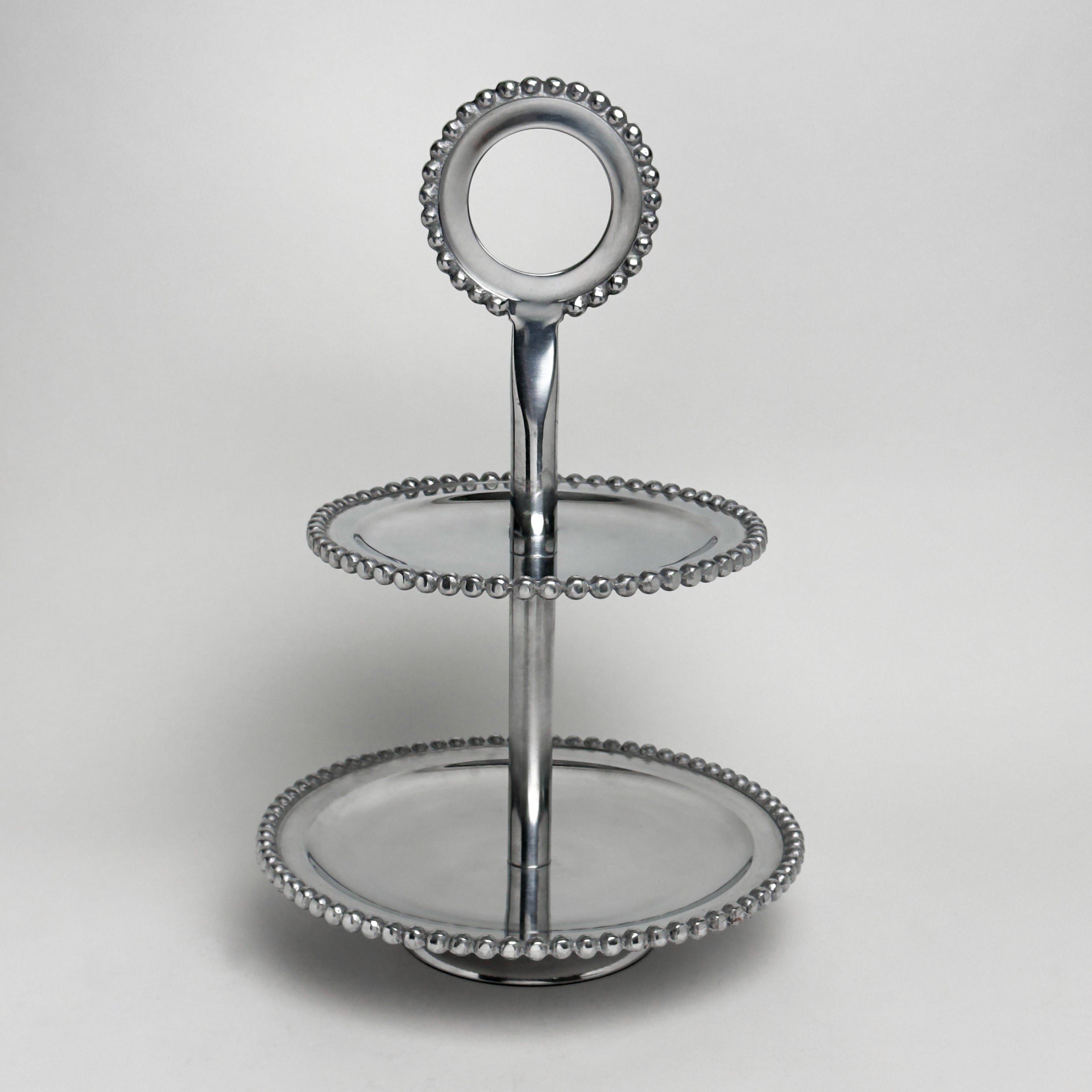 Two-Tier Aluminum Serving Stand With Beaded Trim