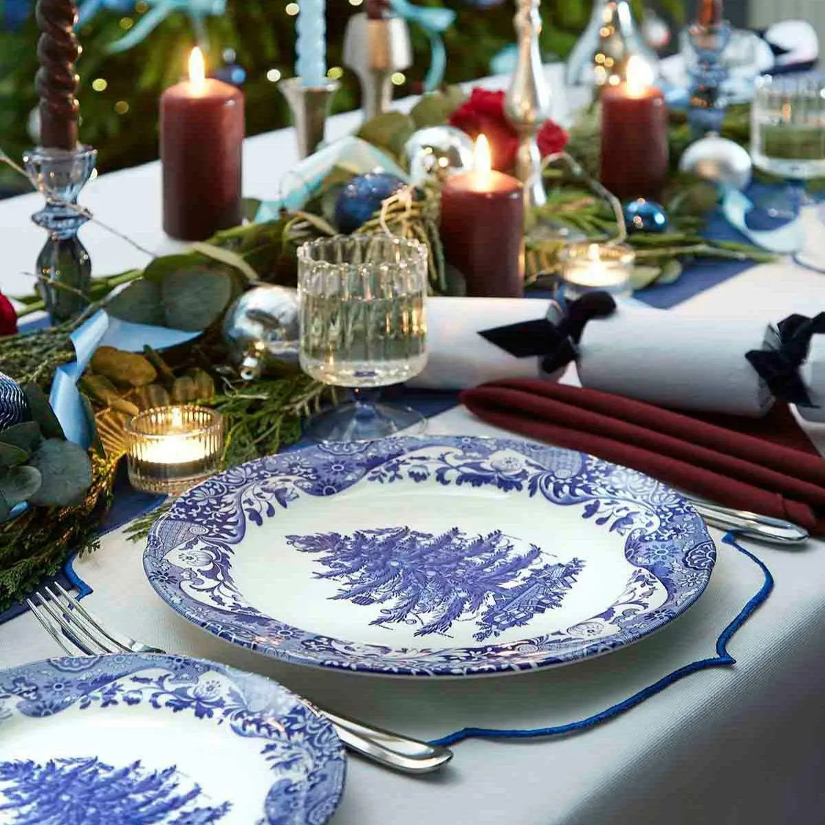 Blue Italian Christmas Tree Dinner Plate