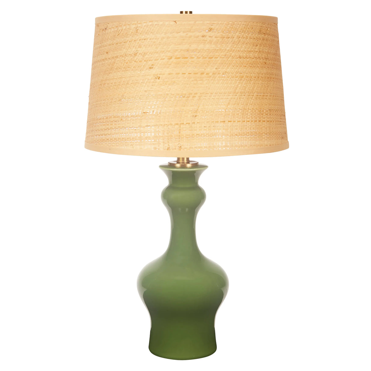 Theo Classic Garden Green Ceramic Table Lamp with Grasscloth Shade