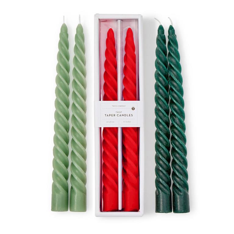 Green Twist Taper Candle | Set of 2