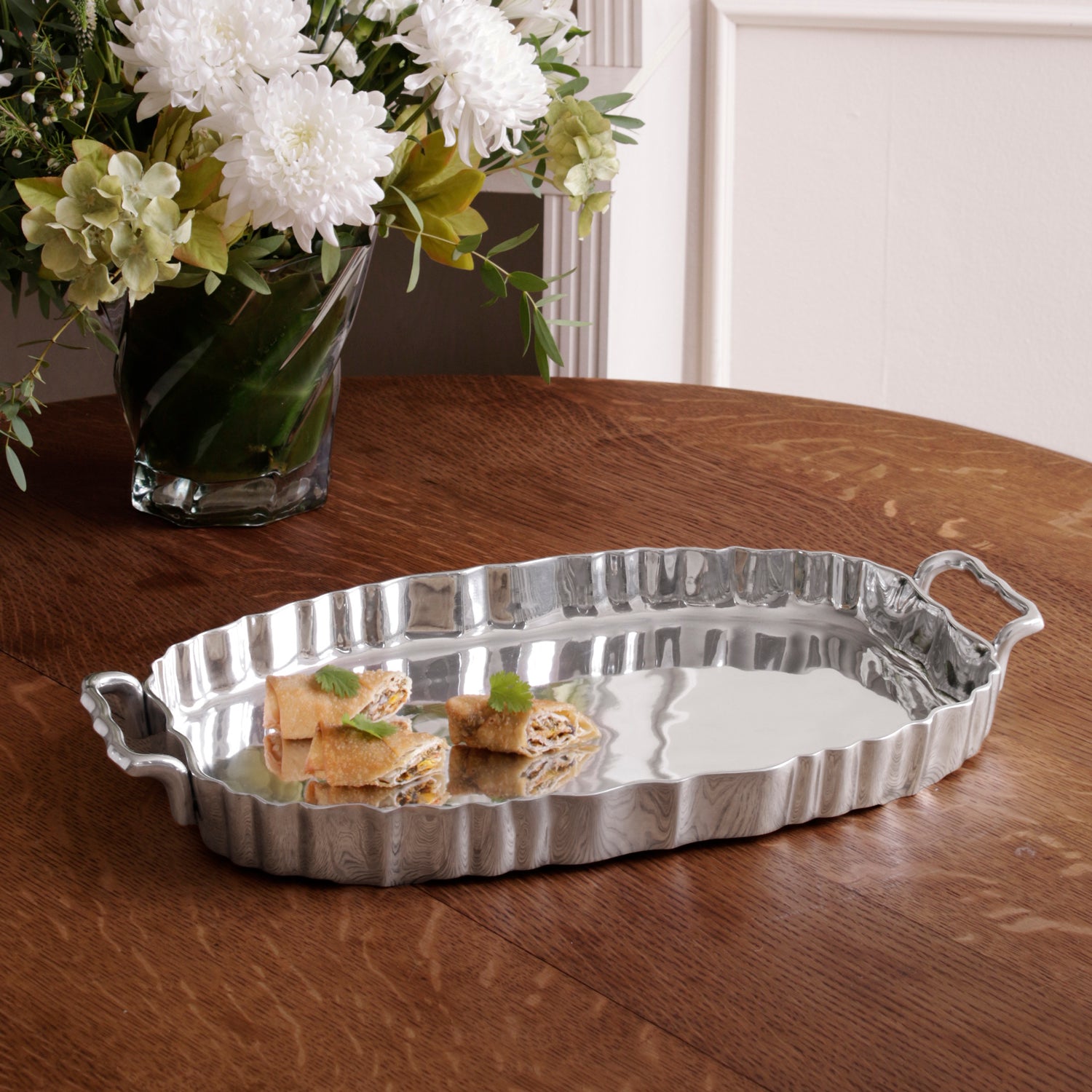 Vintage Fluted Oval Tray with Handles