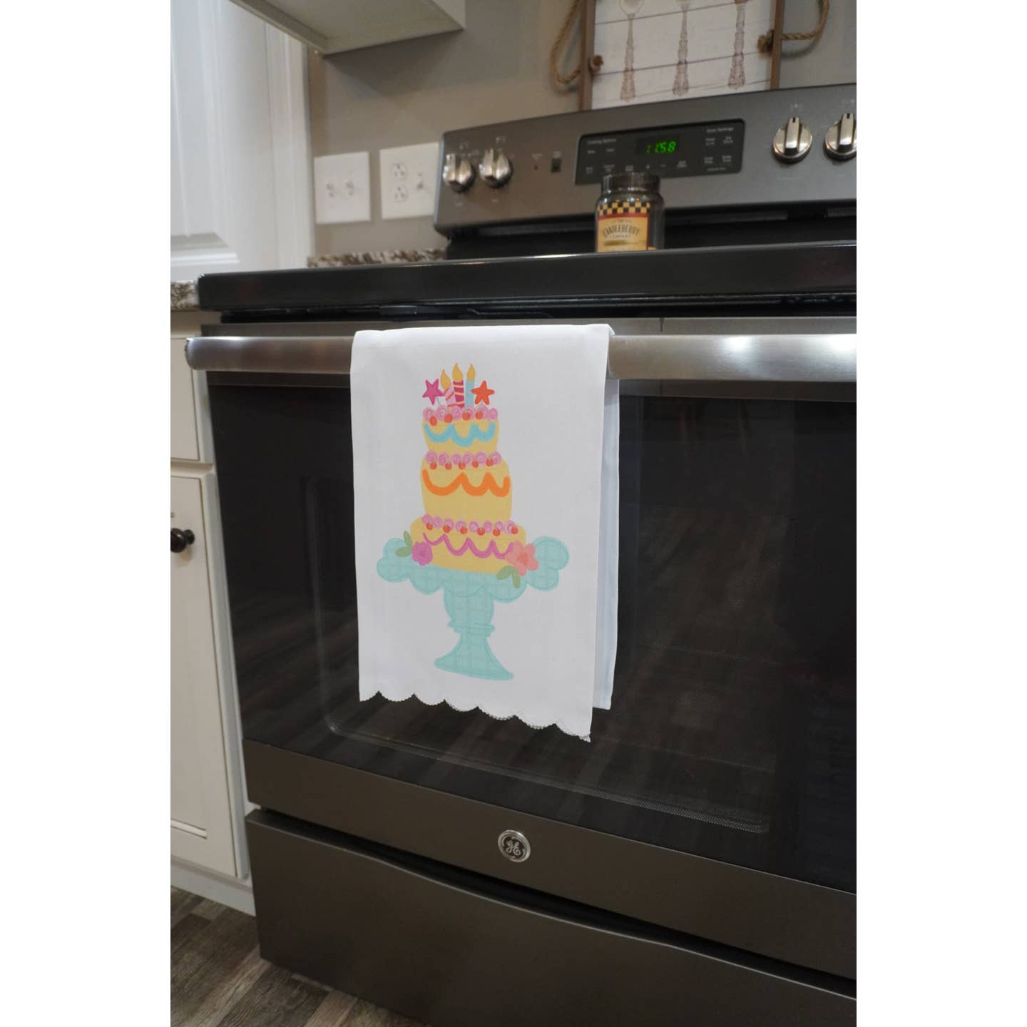 Colorful Birthday Cake Scallop Tea Towel