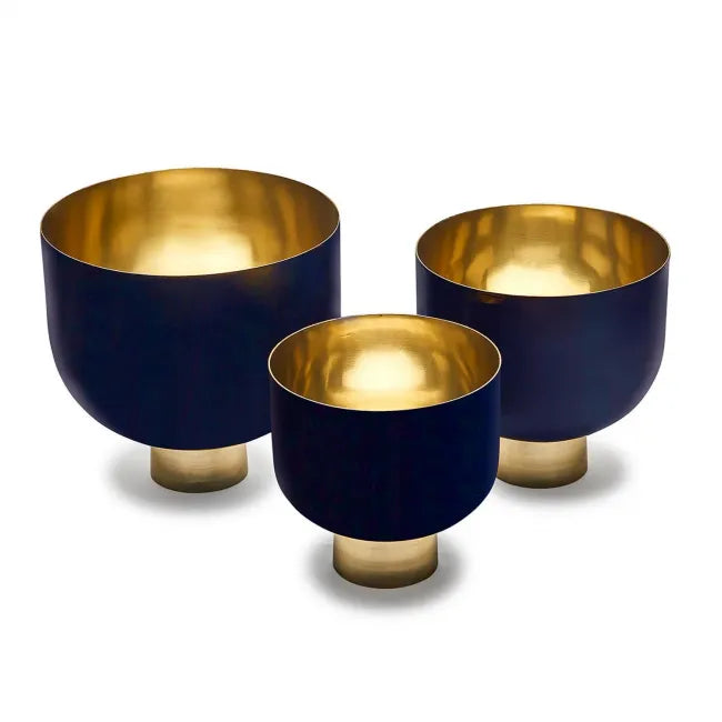 Large | Opus Decorative Hammered Aluminum Lacquer Bowls with Gold Base