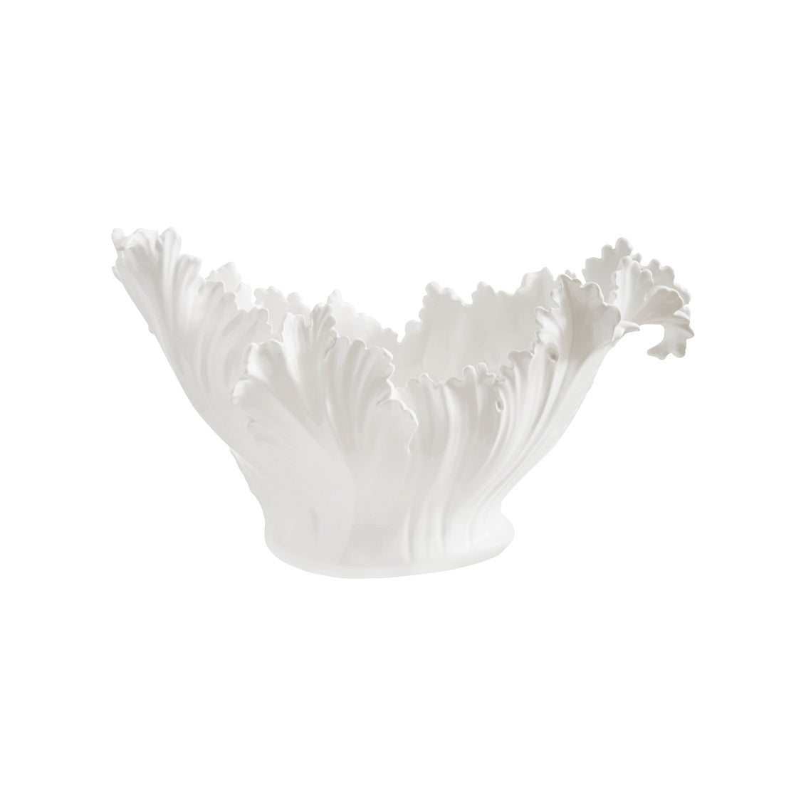White ceramic bowl with coral-like design on a white background