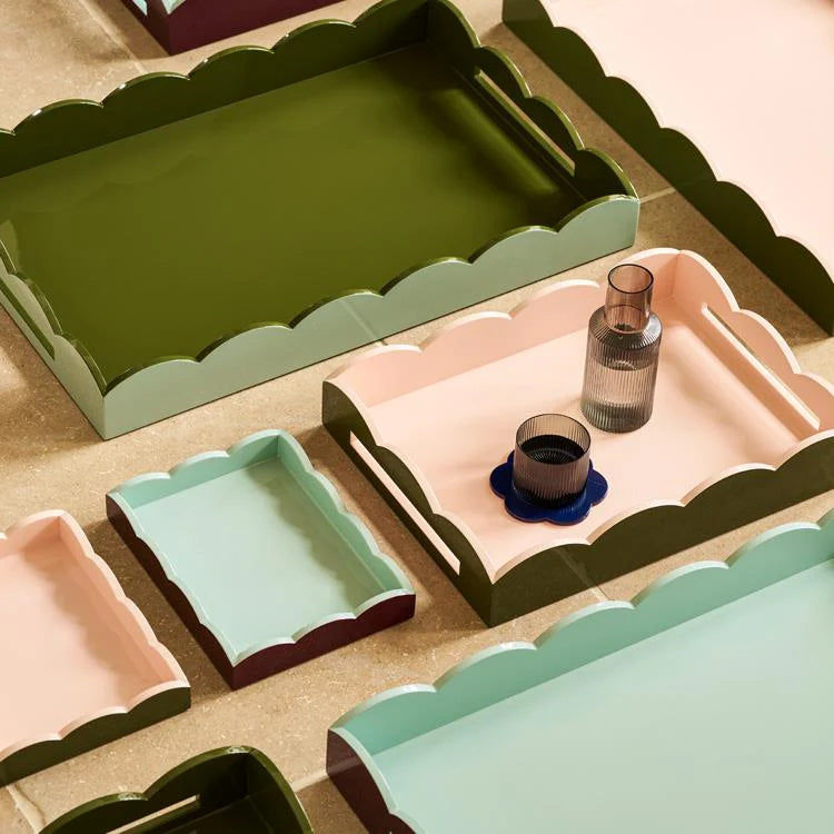 Eau De Nil & Khaki Lacquered Scallop Small Two-Tone Tray