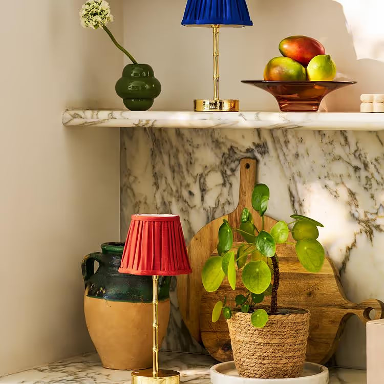 Short Bamboo Lamp - Gold with Cobalt Shade
