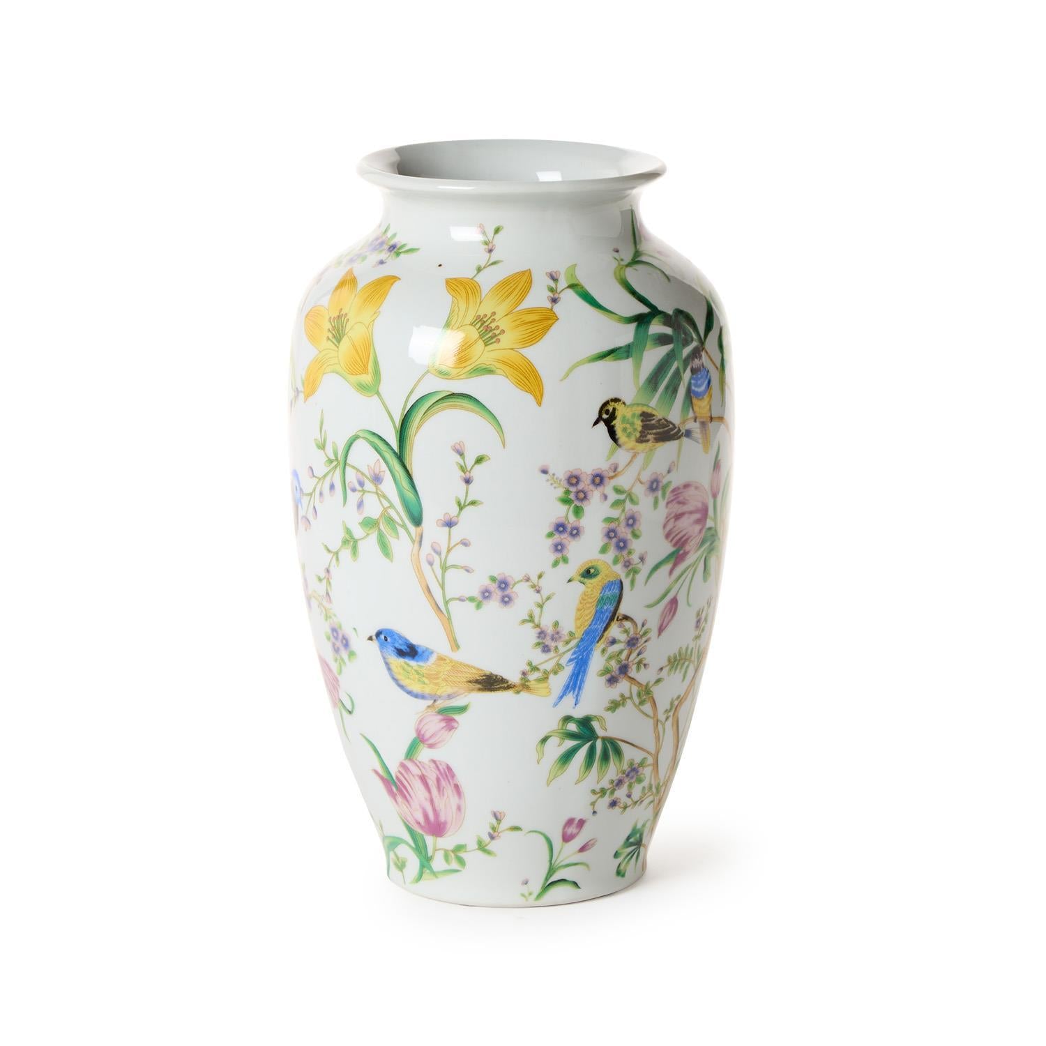 10" Bird & Blossom Chinoiserie Vase