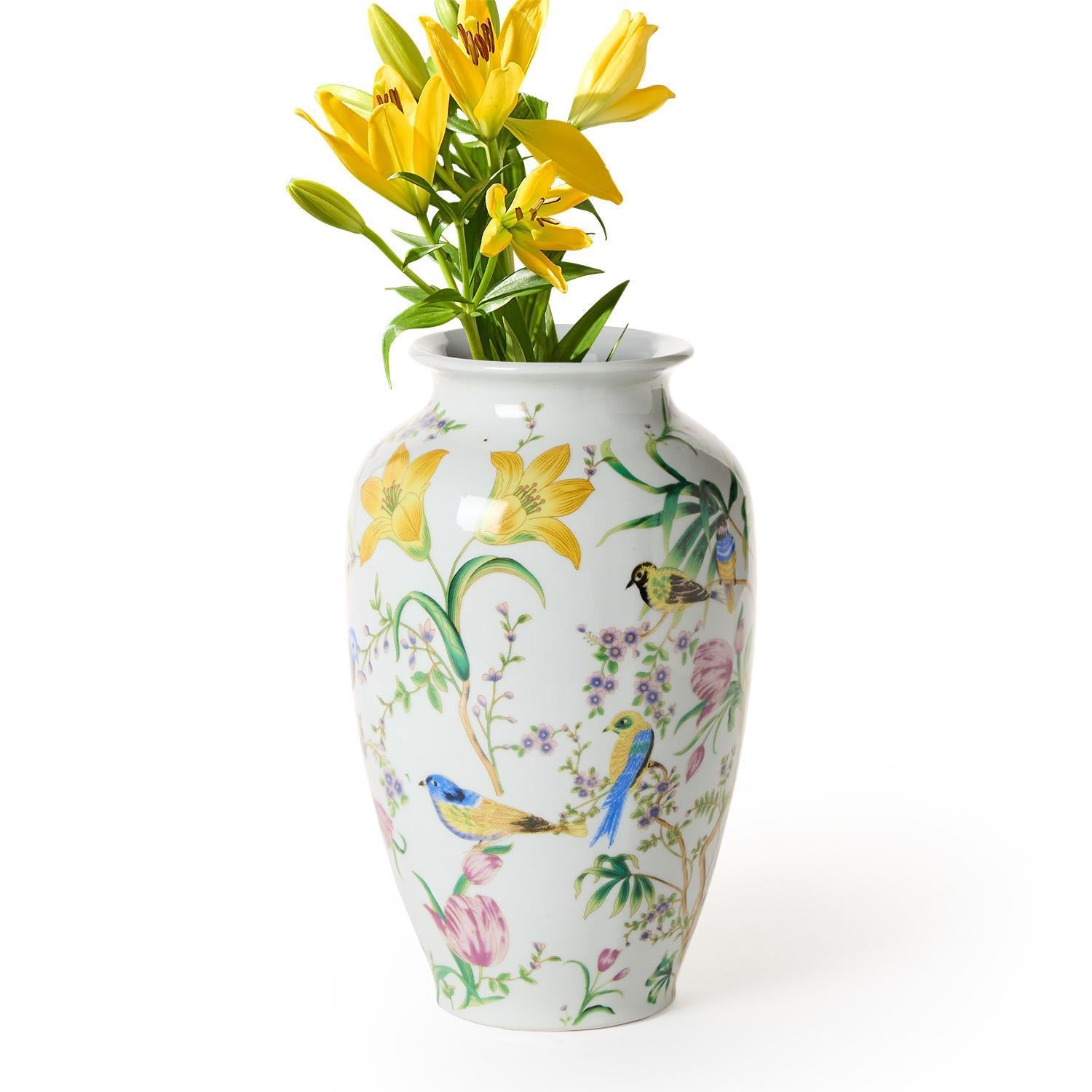 10" Bird & Blossom Chinoiserie Vase
