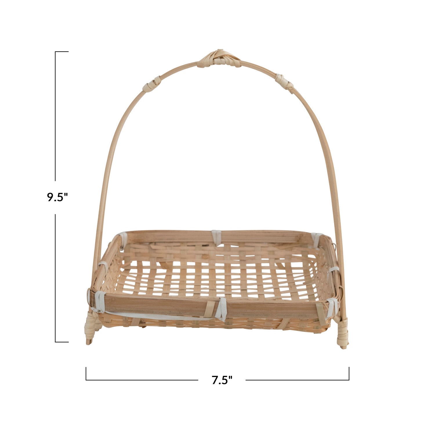 Wicker tray with dimensions on a white background
