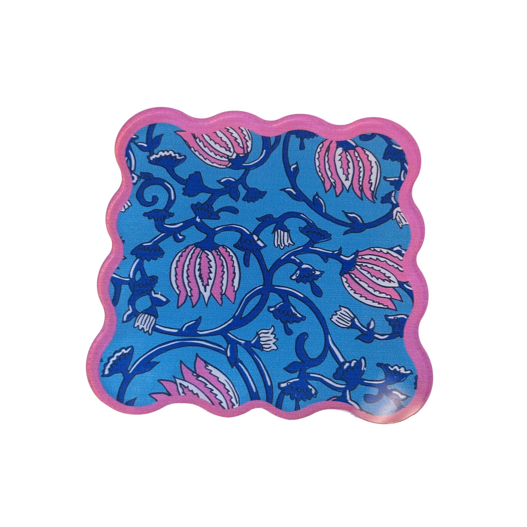 Blue Tulip Thick Coaster with Pink Border