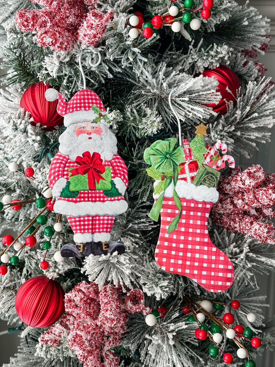 Gingham Santa or Stocking Ornament