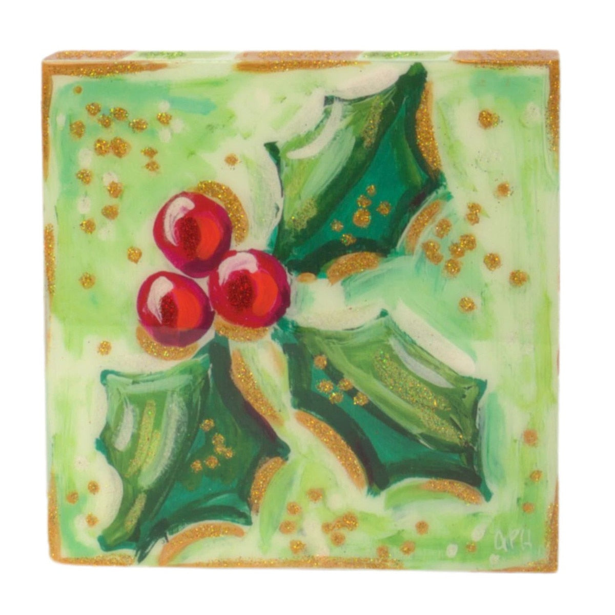 Resin Holly Bough Block Art