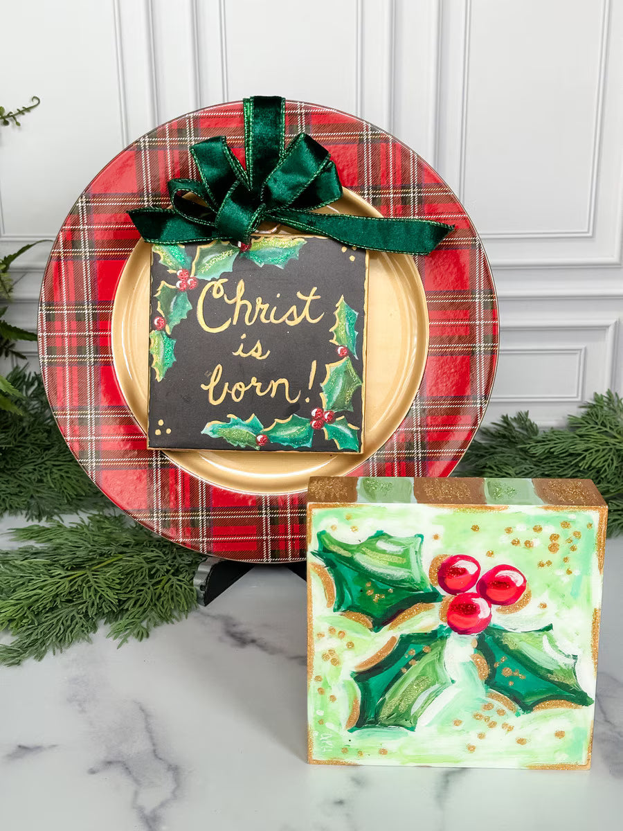 Resin Holly Bough Block Art