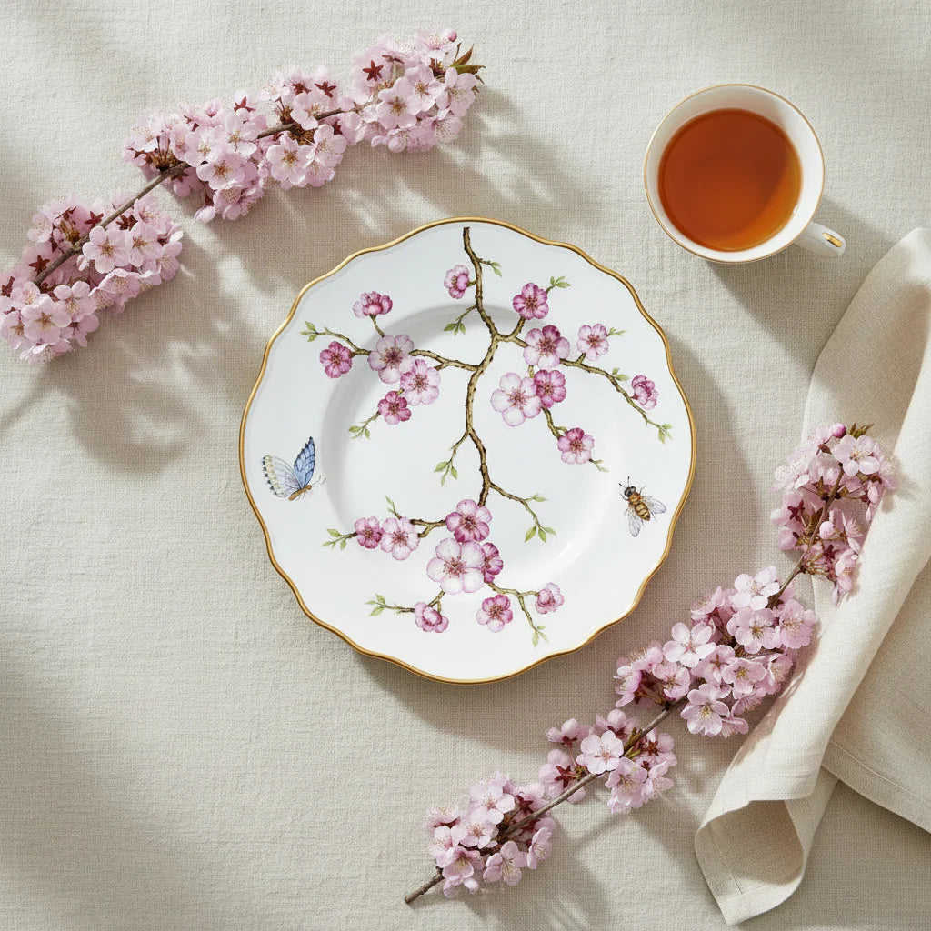 Cherry Blossom Hand Painted Salad/Dessert Plate