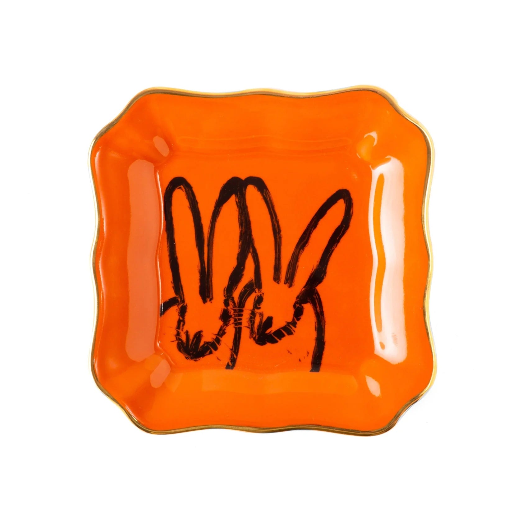 Bunny Portrait Plate with Hand-Painted Gold Rim
