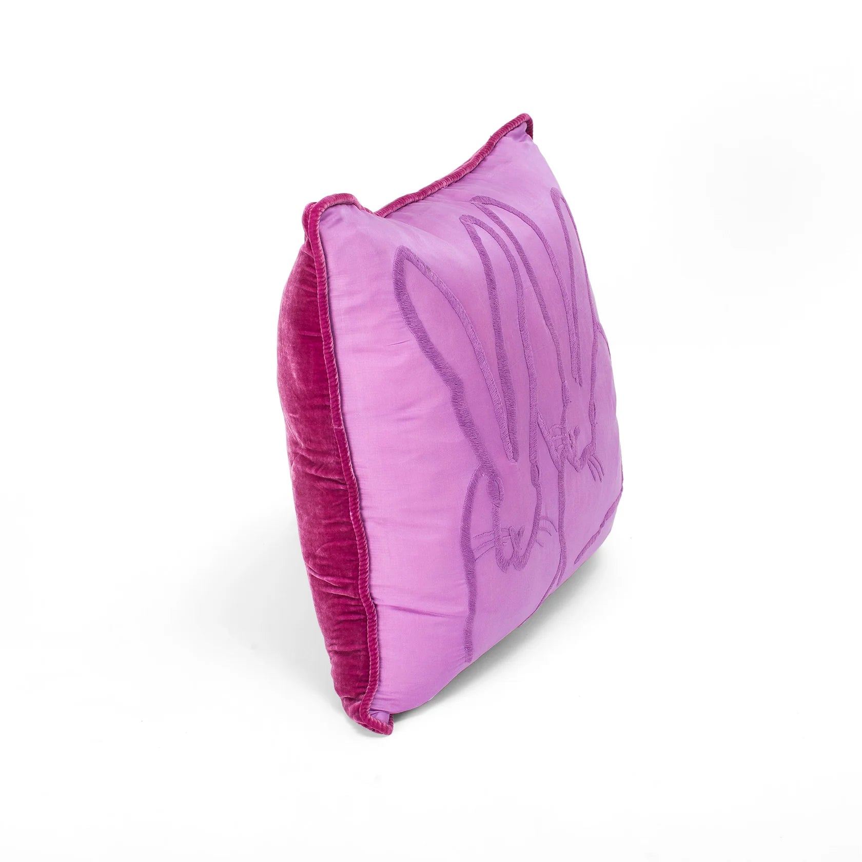 Hand-Embroidered Silk & Velvet Bunny Pillow, Lilac, 20 x 20