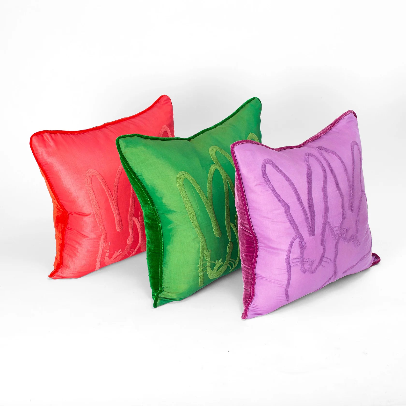 Hand-Embroidered Silk & Velvet Bunny Pillow, Lilac, 20 x 20