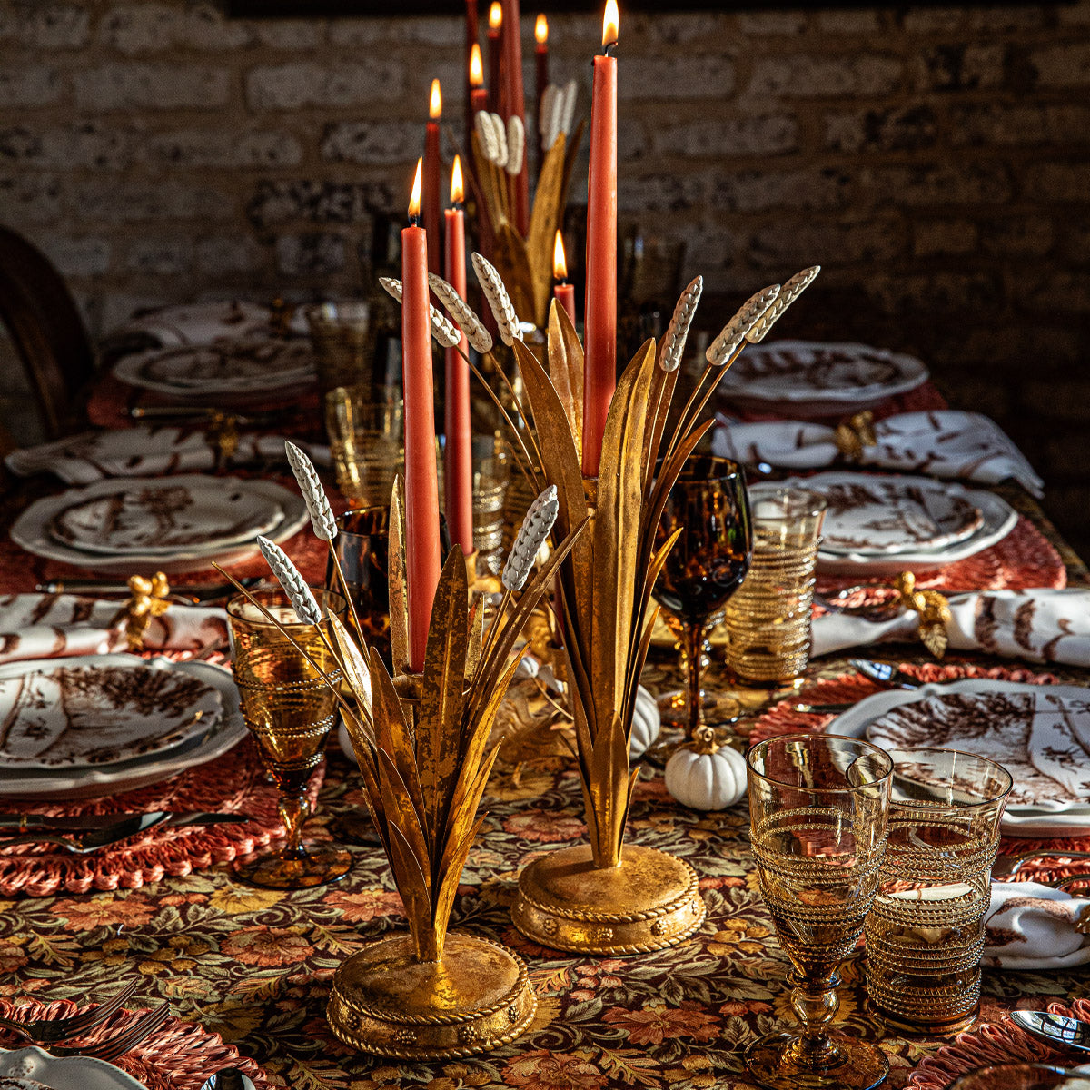 Forest Walk Wheat 17" Candlestick - Gold