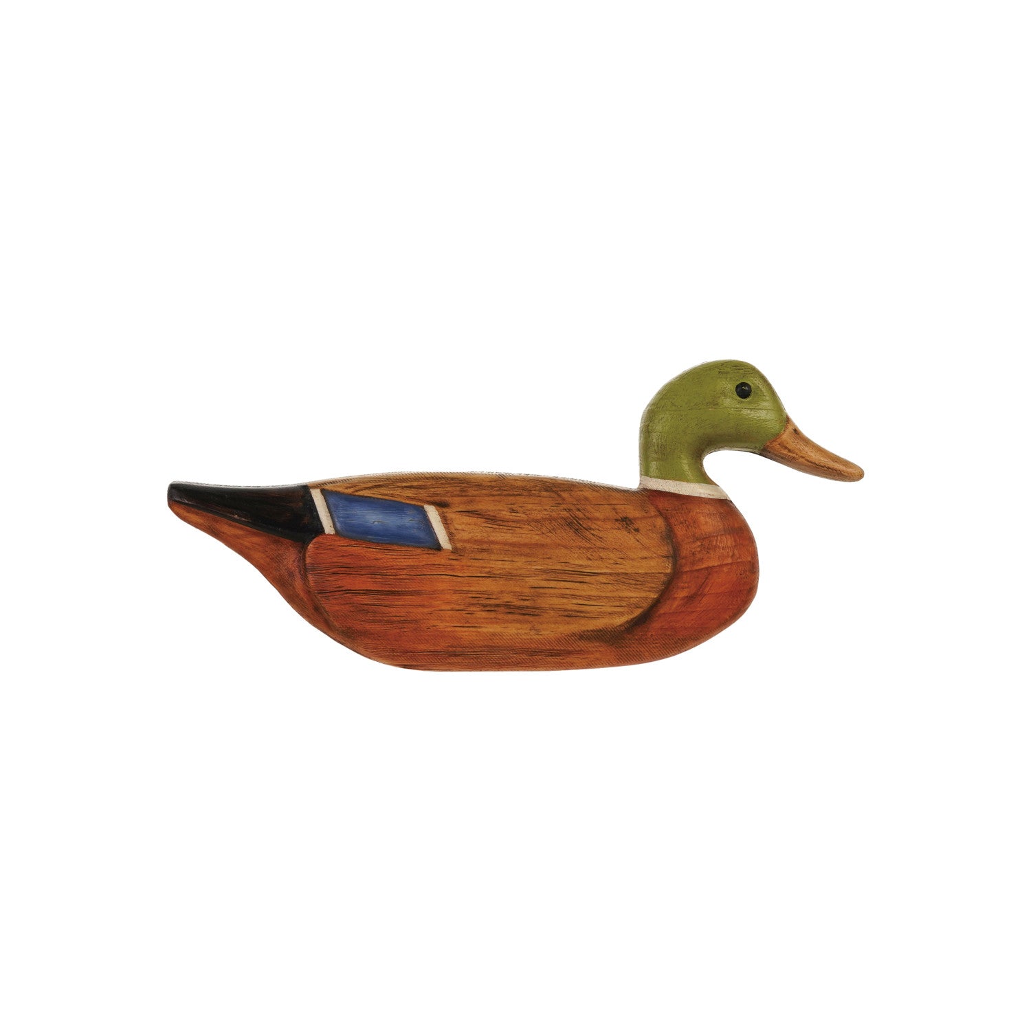 Wooden duck-shaped object on a white background