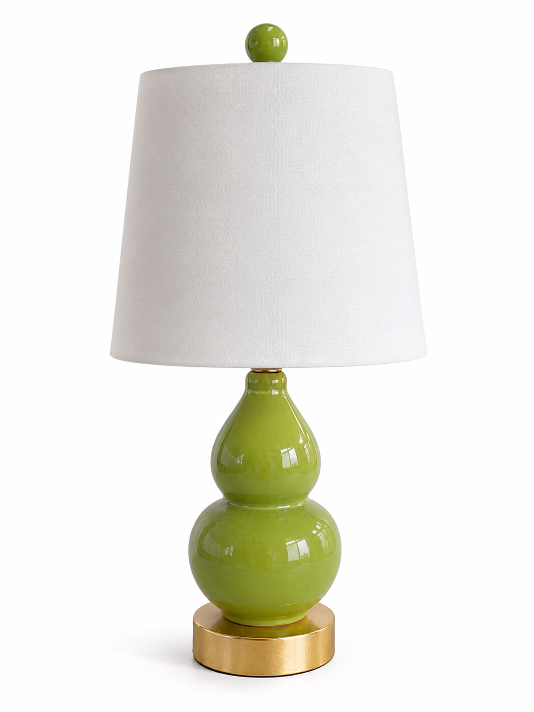 Porcelain Limon Green Gourd Lamp with Gold Leaf Base