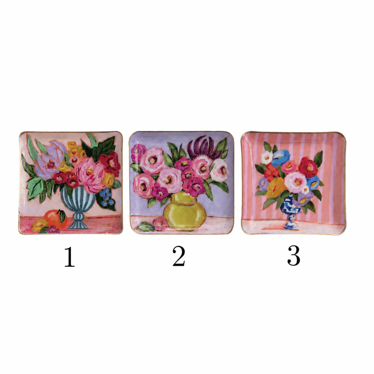 Enameled Iron Tray with Floral Vase