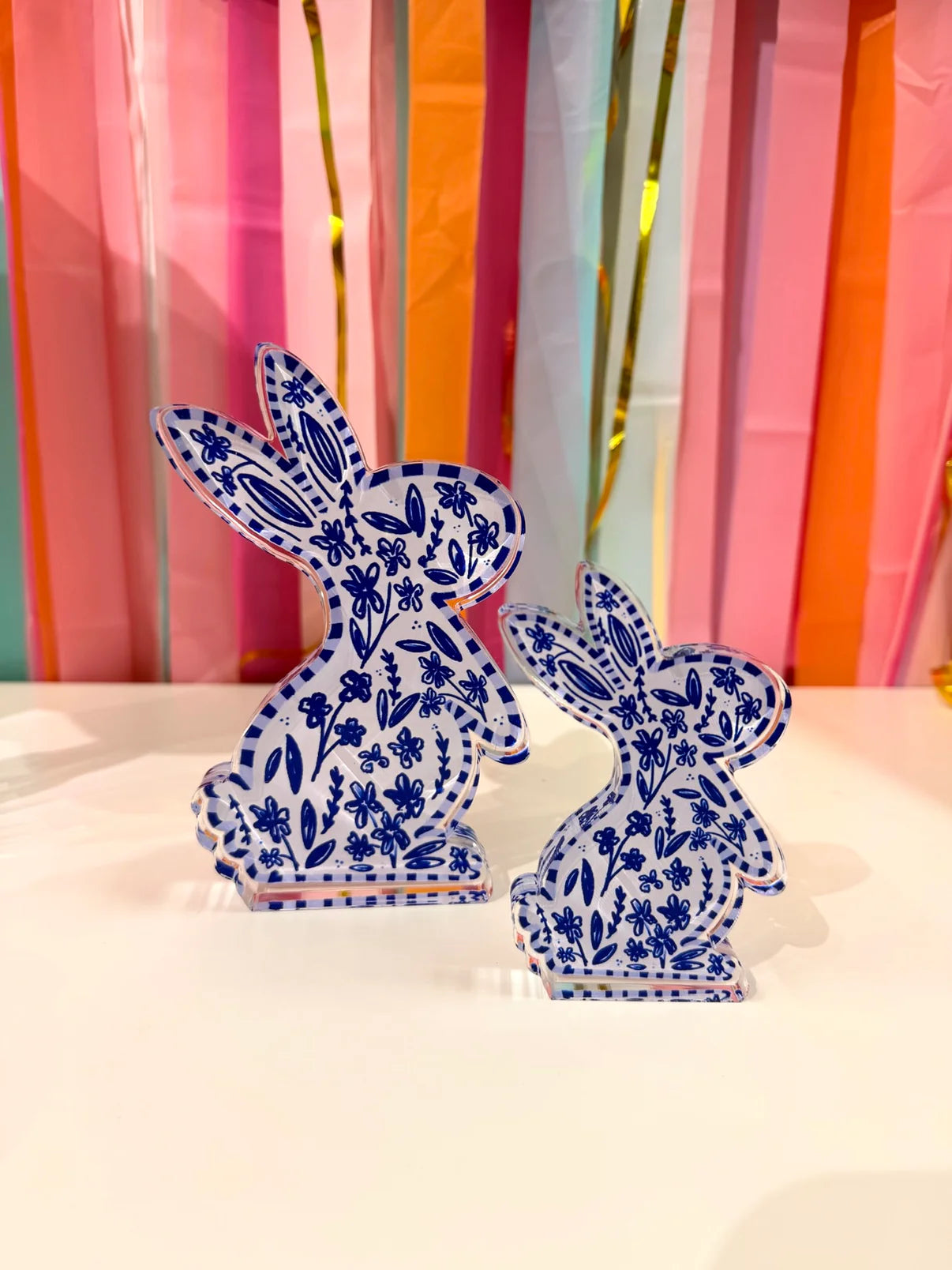 Blue Chinoiserie Rabbit Acrylic Shelf Sitter