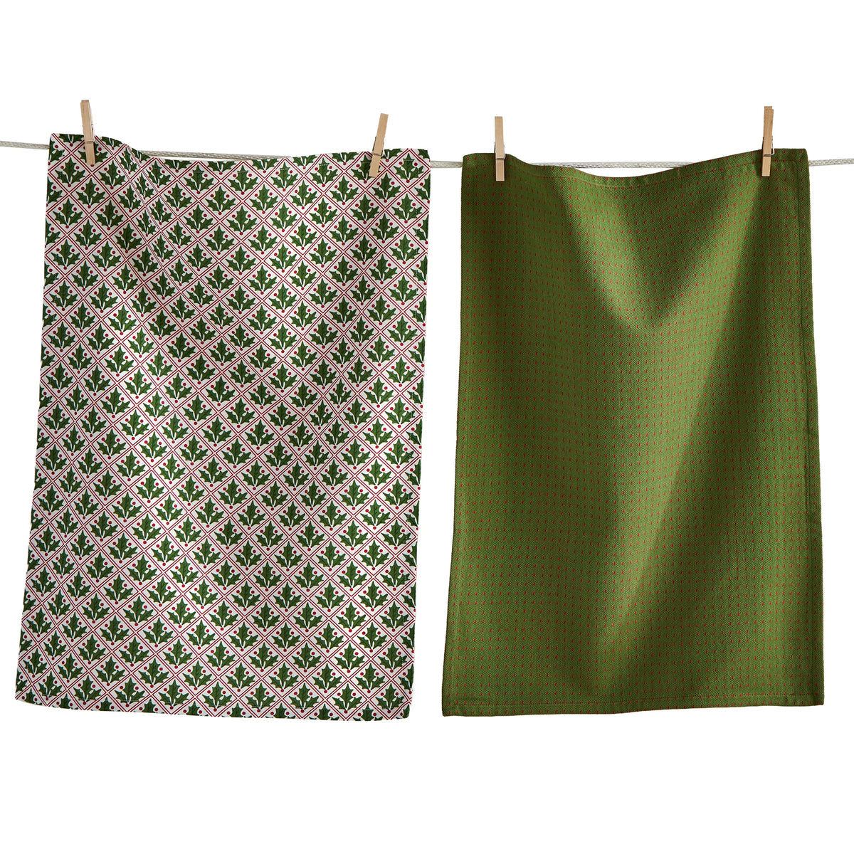 Christmas Holly and Dots Dishtowel