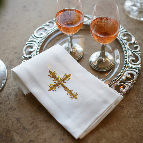 White (Gold) Cross Linen Tea Towel