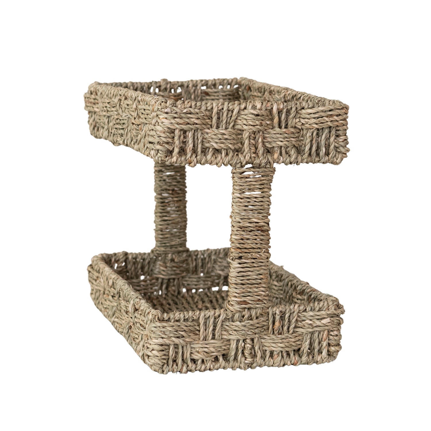 Woven tray with two levels on a white background