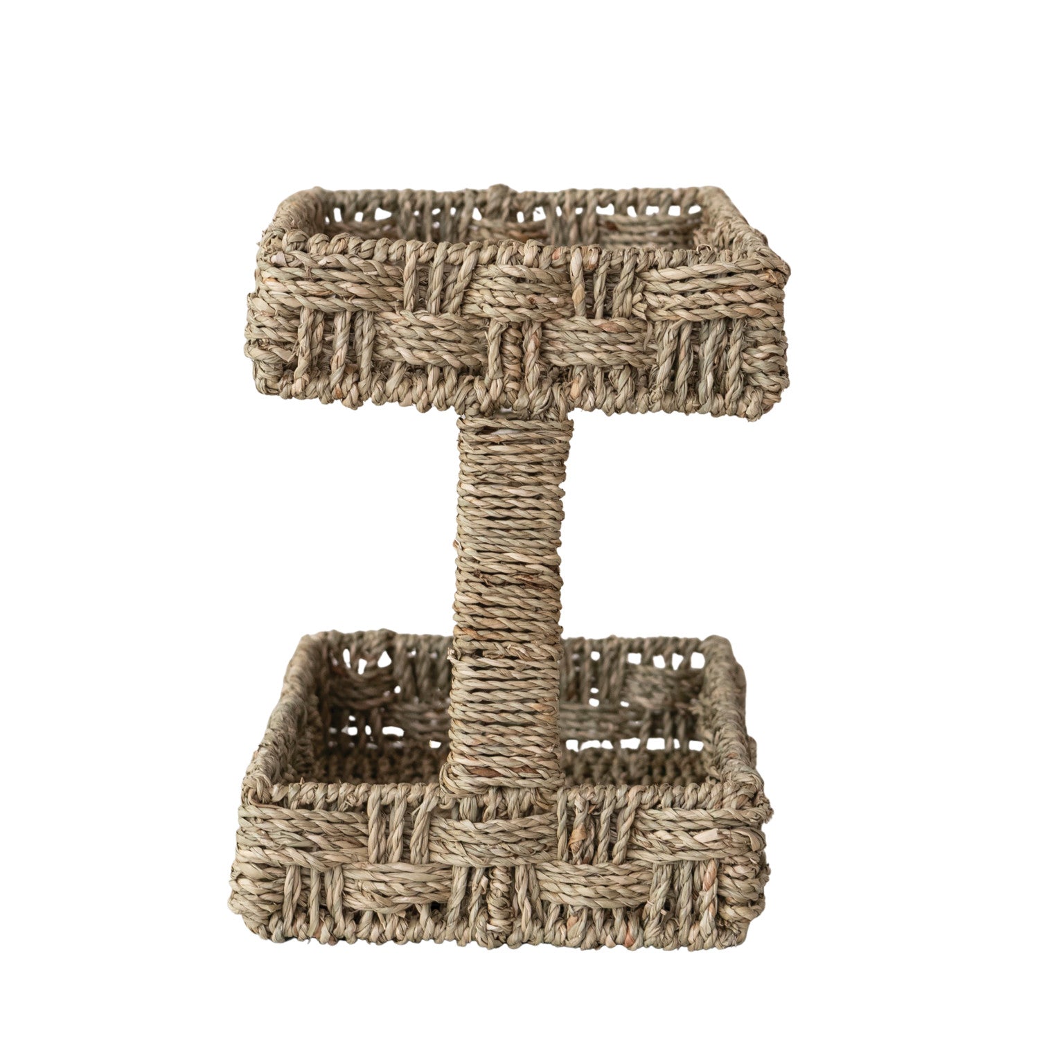 Woven tray with two levels on a white background