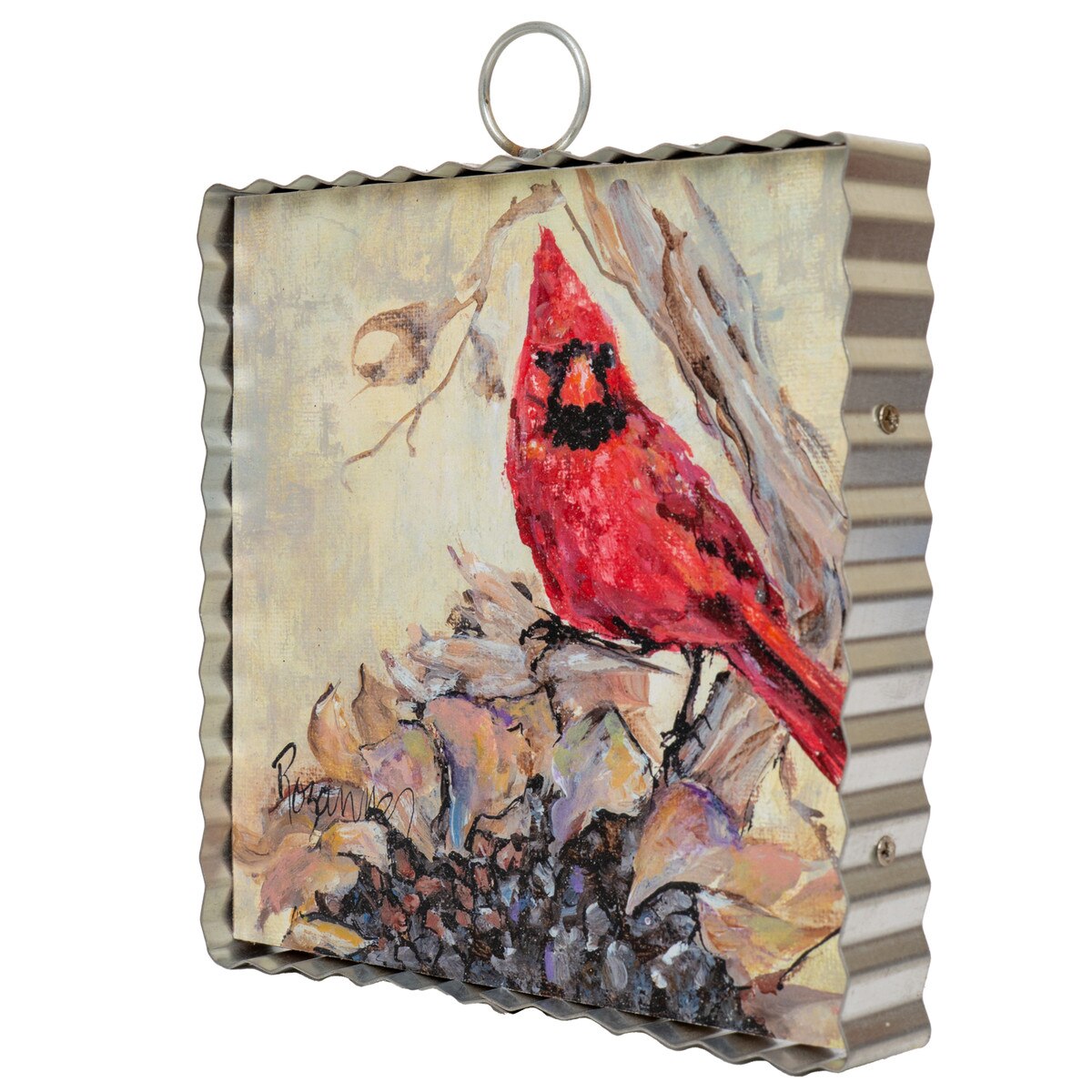 Cardinal Dried Sunflower Mini Art